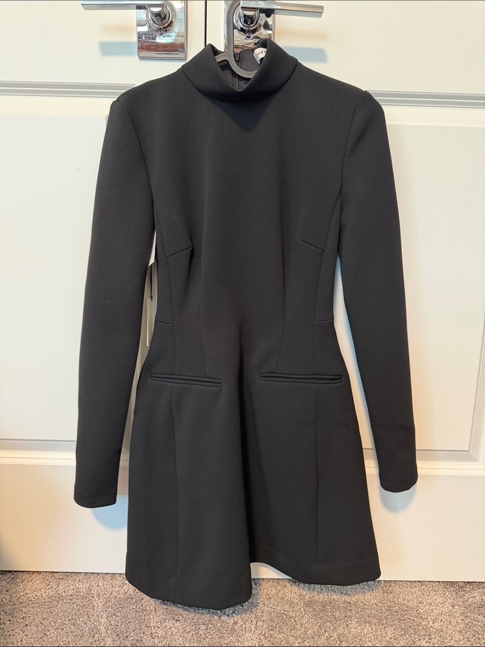 Babaton Black Long-Sleeve Turtleneck Fit-and-Flare Dress